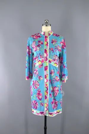 Vintage 1960s Emilio Pucci Robe Nightgown / Aqua & Pink