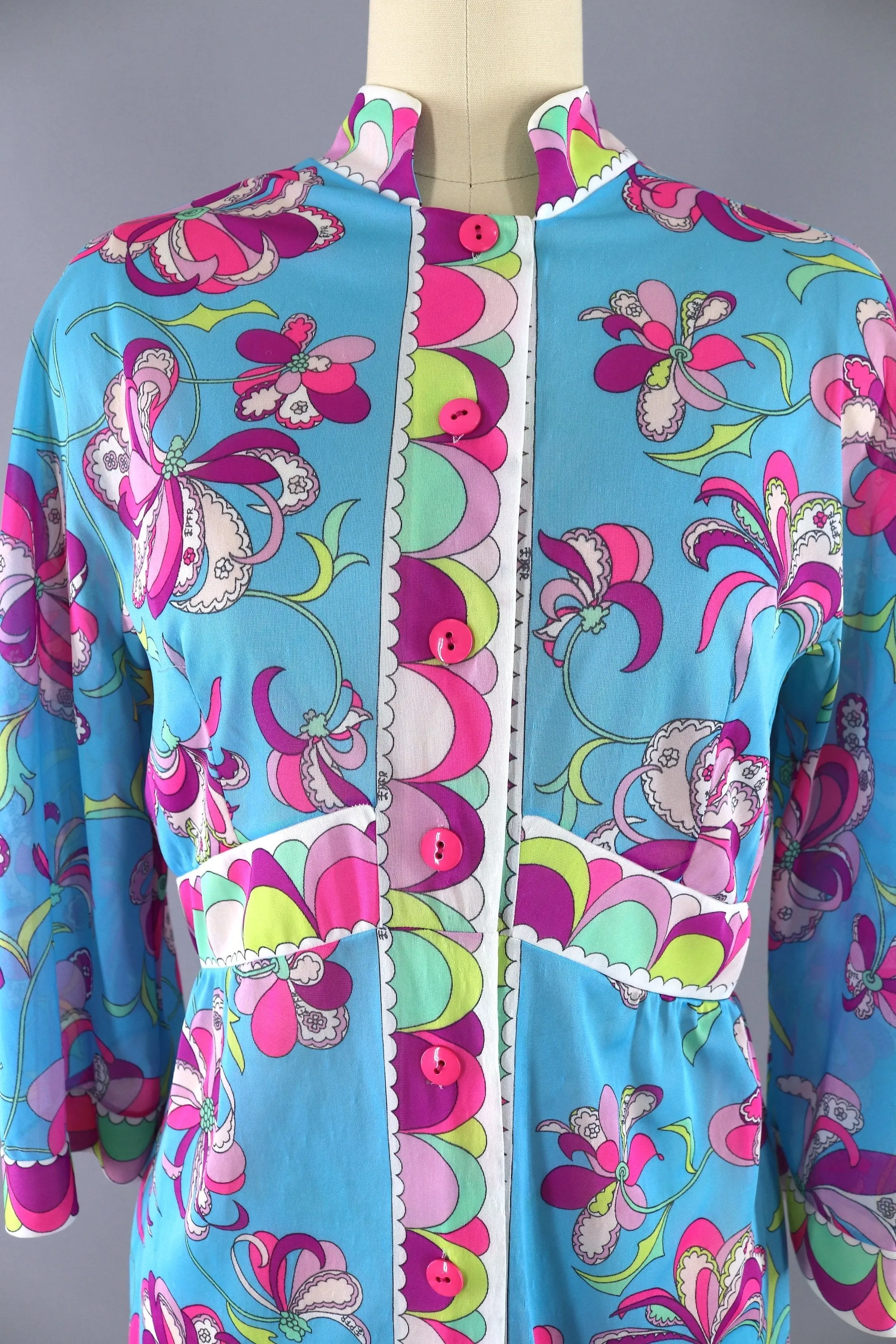 Vintage 1960s Emilio Pucci Robe Nightgown / Aqua & Pink