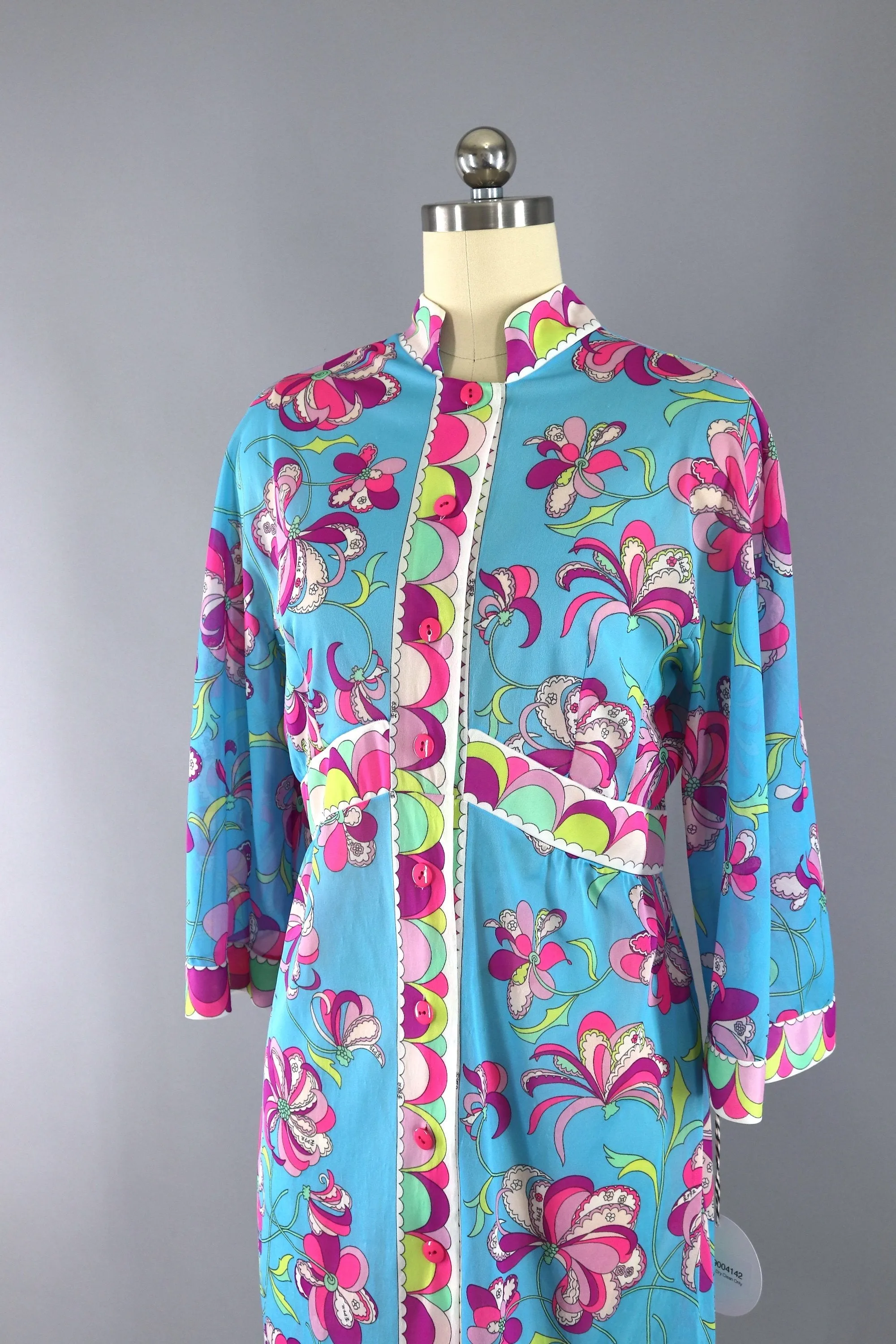 Vintage 1960s Emilio Pucci Robe Nightgown / Aqua & Pink