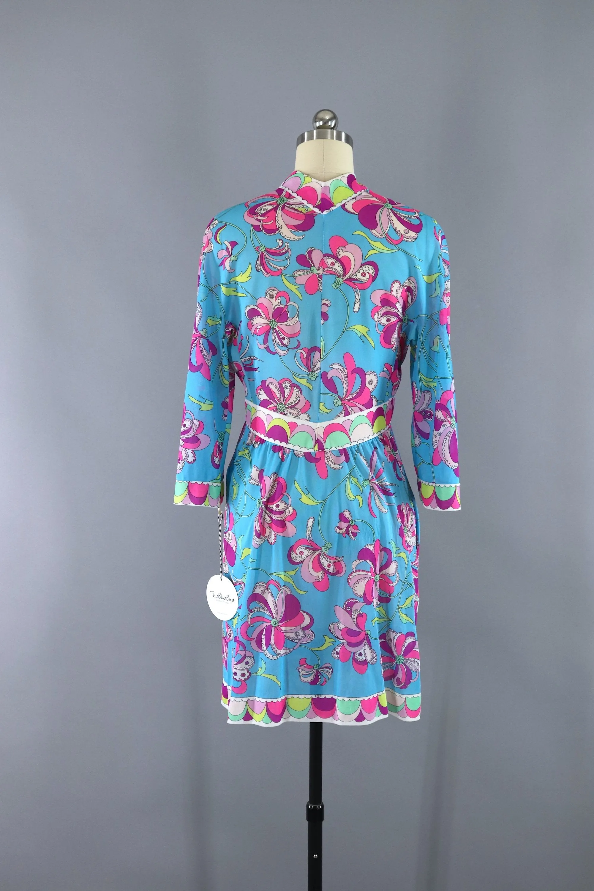 Vintage 1960s Emilio Pucci Robe Nightgown / Aqua & Pink