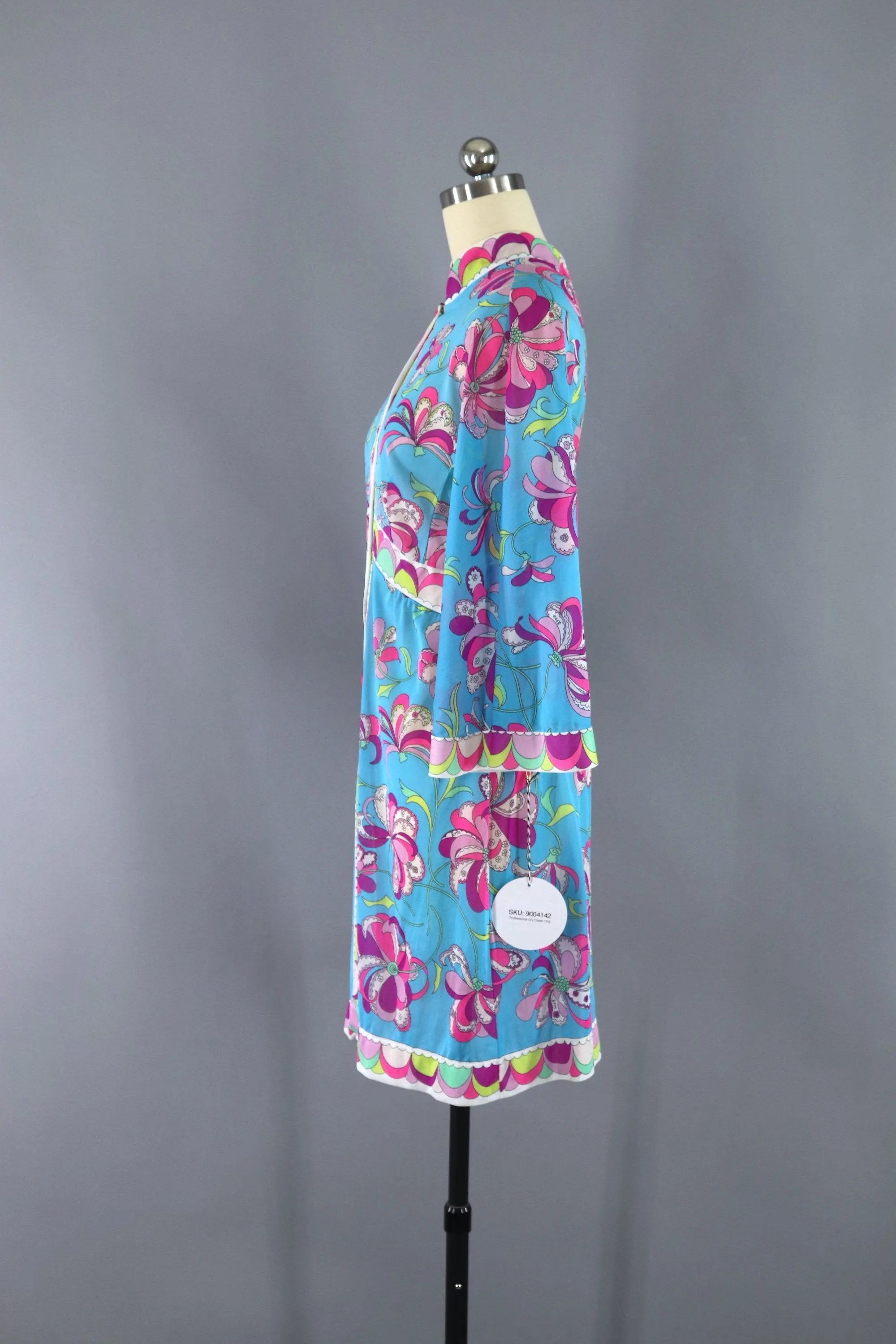 Vintage 1960s Emilio Pucci Robe Nightgown / Aqua & Pink