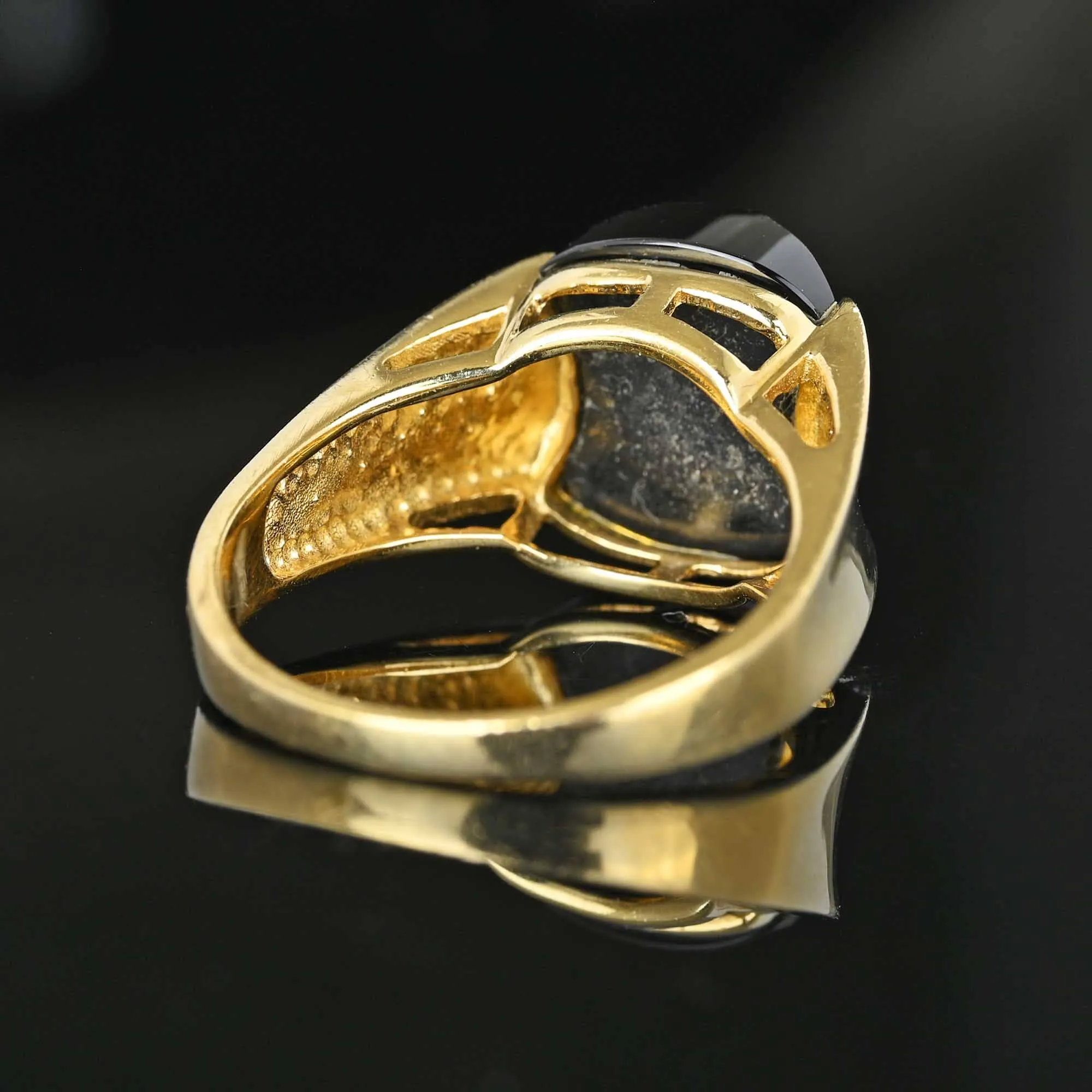 Vintage Gold Faceted Fancy Cut Black Onyx Ring