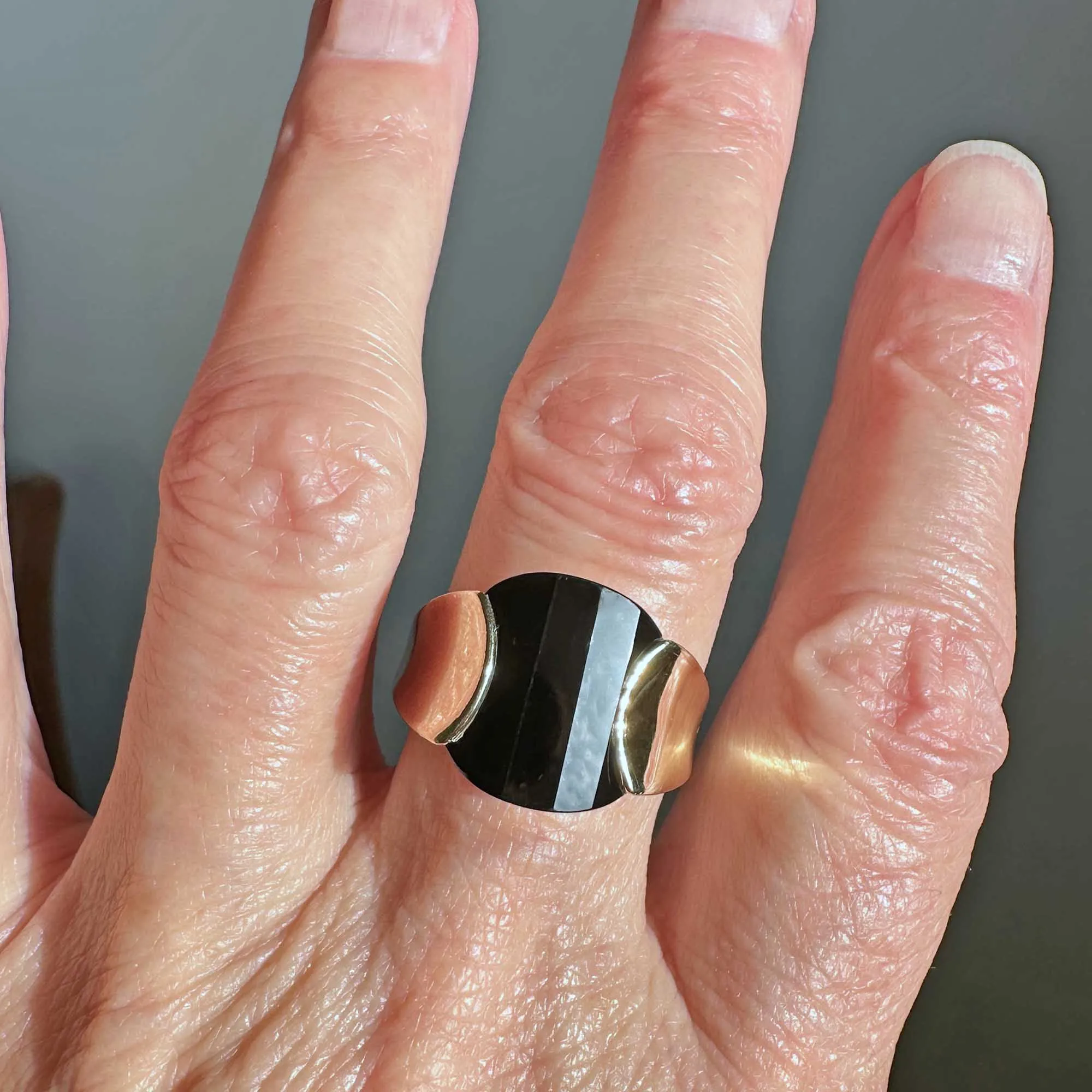 Vintage Gold Faceted Fancy Cut Black Onyx Ring