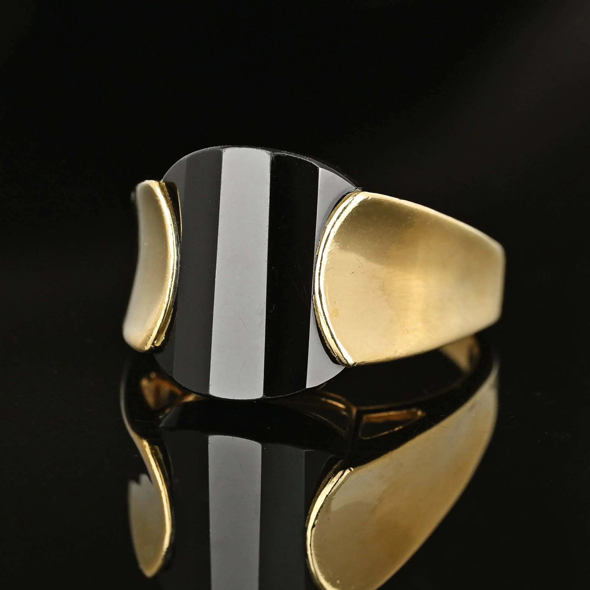 Vintage Gold Faceted Fancy Cut Black Onyx Ring