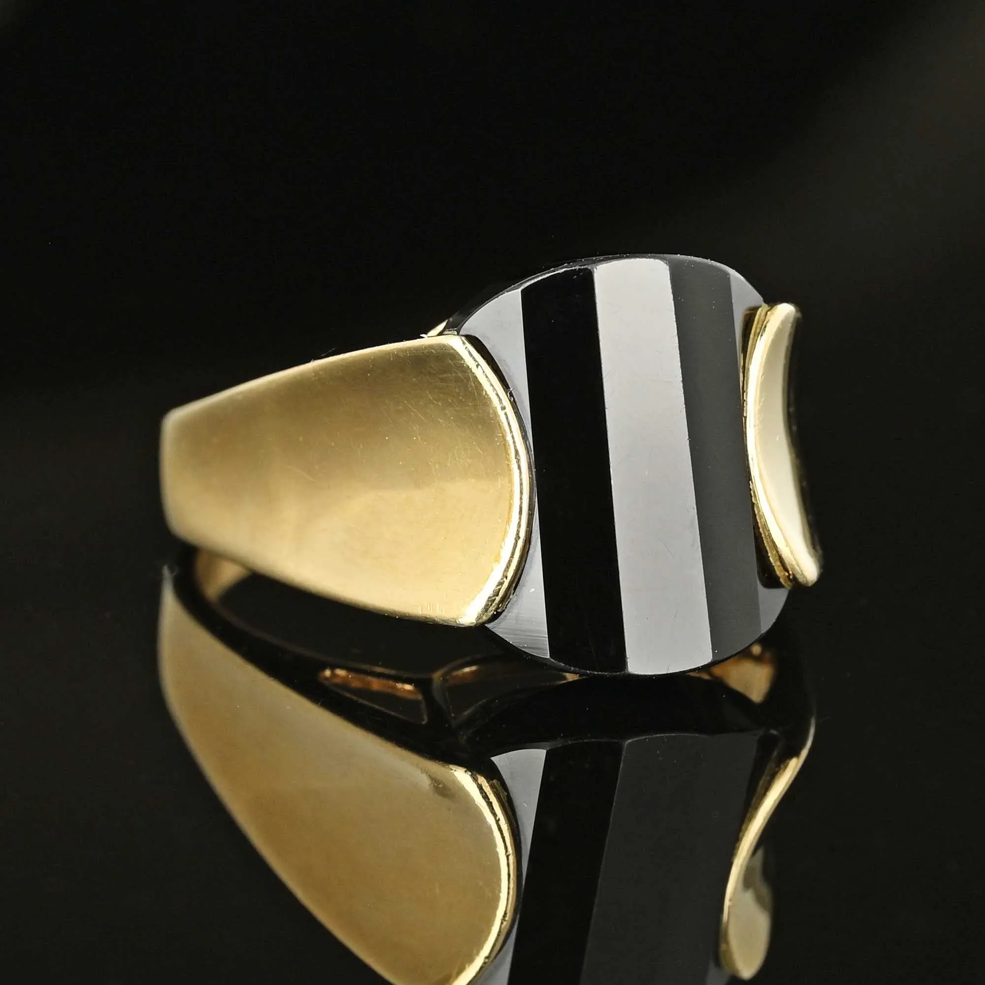 Vintage Gold Faceted Fancy Cut Black Onyx Ring