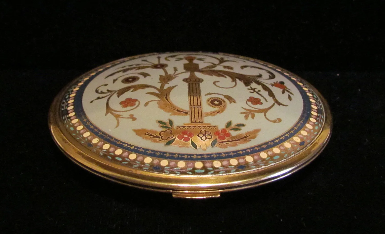 Volupte Cloisonne Powder Mirror Compact 1940s Art Deco Vanity Accessory