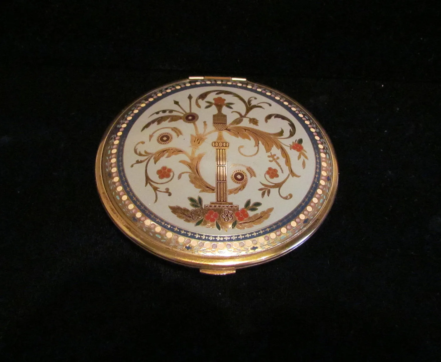 Volupte Cloisonne Powder Mirror Compact 1940s Art Deco Vanity Accessory