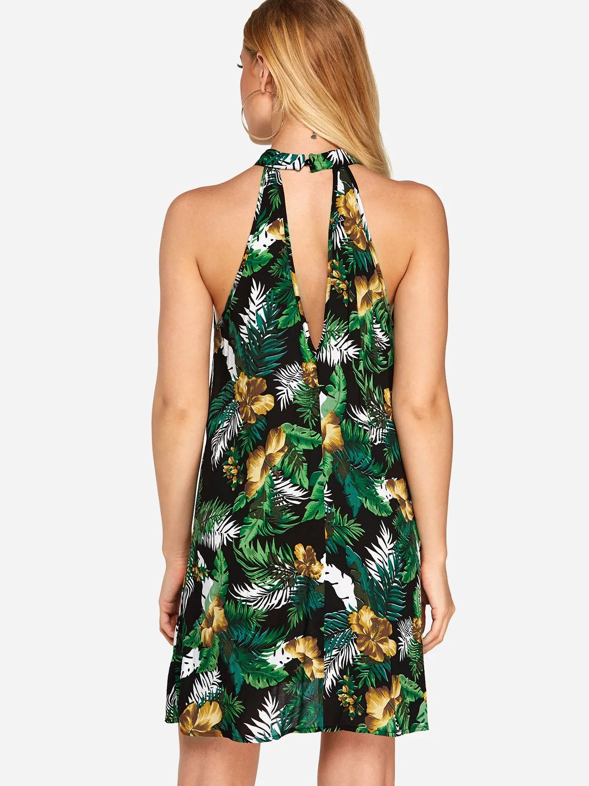 Wholesale Halter Sleeveless Floral Print Backless Cut Out Mini Dress