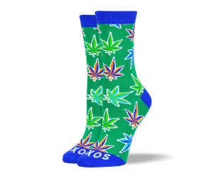 Women's Unique Green Weed Leaf Socks