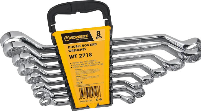 Worksite Double Box End Wrenches 8pcs, Metric 6-22 mm, Cr-V, German DIN Standard with ABS Organizer Rack-WT2718