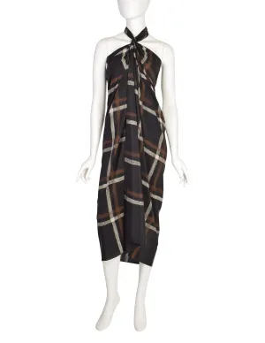 Yves Saint Laurent Vintage Black Brown Cream Plaid Oversized Silk Wrap Scarf