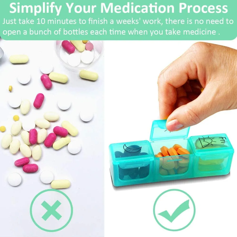 Zoksi AM PM Pill Organizer 2 Times a Day, Weekly Pill Box, 7 Day Pill Case for Travel, Large Medication Container for Daily Vitamin and Medicine，with 14 Compartments and Push Buttons